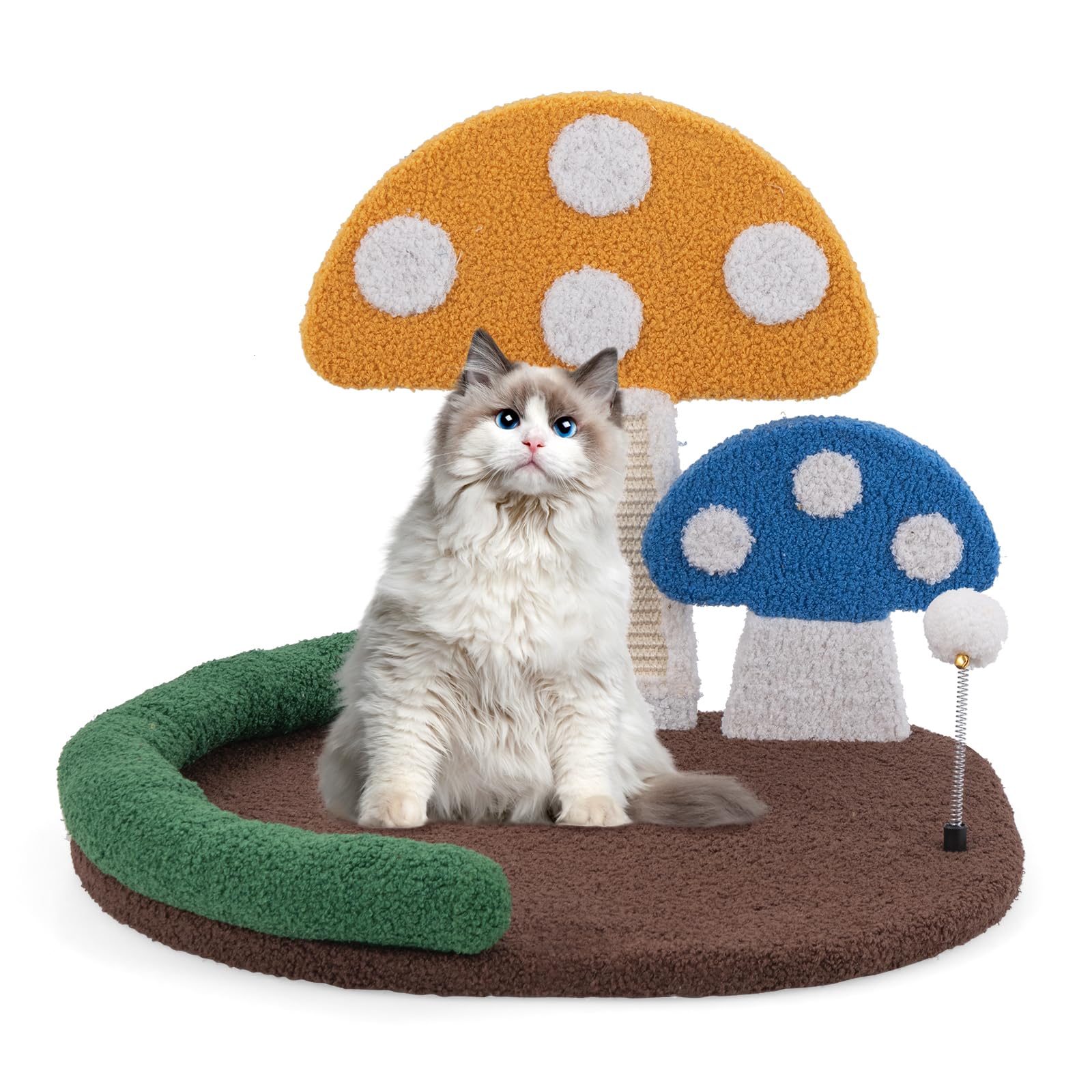 Lit pour chat Tangkula en forme de champignon de 17 pouces, griffoir pour chat avec grande plateforme large, panneau griffoir en sisal
